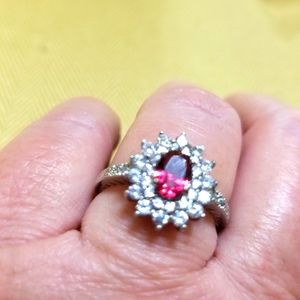 RING OVAL RED FAUX STONE W 2 LAYERS OF SURROUNDING FAUX DIAMOND STONES GORGEOUS